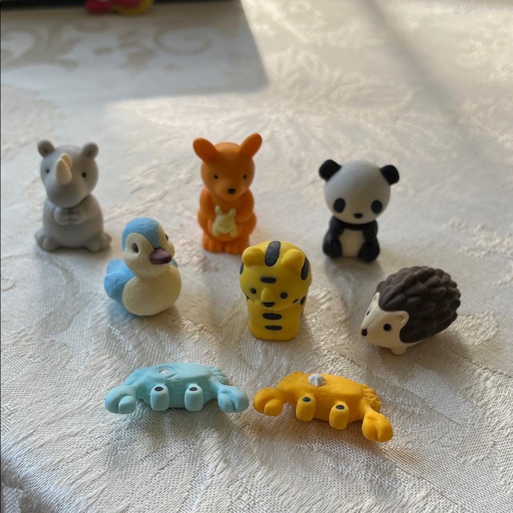 Japan Rubber Collectible Colorful Animal Erasers Kids Toys Set of 8